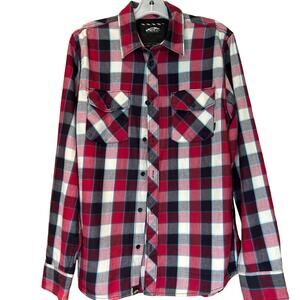 Men's Vans Red Black White Button Front Shirt, Size Medium, EUC